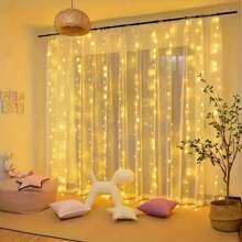 1 Peça 100/200/300 LED, 3X1/3X2/3X3M, Luzes de Cortina Alimentadas por Energia Solar com 8 Modos, Luzes de Fada Guirlanda Casamento Decoração de Natal para Casa Ramadã Festival Lâmpada, Luzes de Tira LED Solares de Fada, Luzes de Fada Solares Frescas de Jardim