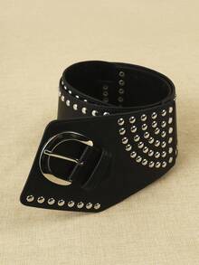 1 件女士黑色弧形金属腰带，时尚牛仔女金属皮带，节日配饰礼物，适合日常使用夏季、秋季、万圣节 - 黑色 - 查看 5