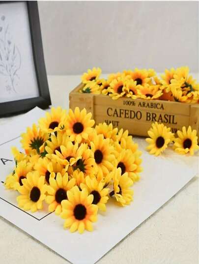 30/100 piezas de Flores Artificiales, Cabezas de Girasol de Imitación, Decoración de Vacaciones, Artesanía Hecha a Mano, Decoración Interior, Cabezas de Girasol Artificiales Miniatura, Pequeños Girasoles de Seda Falsos, Flores Amarillas Falsas, en Grandes Cantidades, Utilizadas para Bricolaje de Artesanía Bodas, Decoración de Hogar de Otoño, Decoración de Mesa de Ducha de Novia Bricolaje Decoración de Jardín