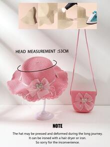 1 Set Girls' Pink Butterfly Hat & Bag Set, Suitable For Outdoor Travel & Vacation - Pink - View 2