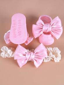 3pcs/Set Baby Socks And Headband Set, Cartoon Korean Style, Newborn Hairband Cute Accessories - Pink - View 3