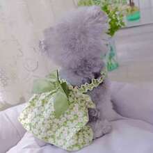 1 pièce Robe de soirée romantique pour animal de compagnie, robe d'été pour chien, jupe pour chat avec imprimé floral vert. Vêtements pour petits chiens, tenue pour animal de compagnie, jupe pour chihuahua, chat princesse, vêtements mignons pour chiot, produit pour animaux de compagnie, robe pour chiot, costume pour bichon et yorkshire, gilet rafraîchissant pour petit et moyen chien et chat - Vert - Voir 6