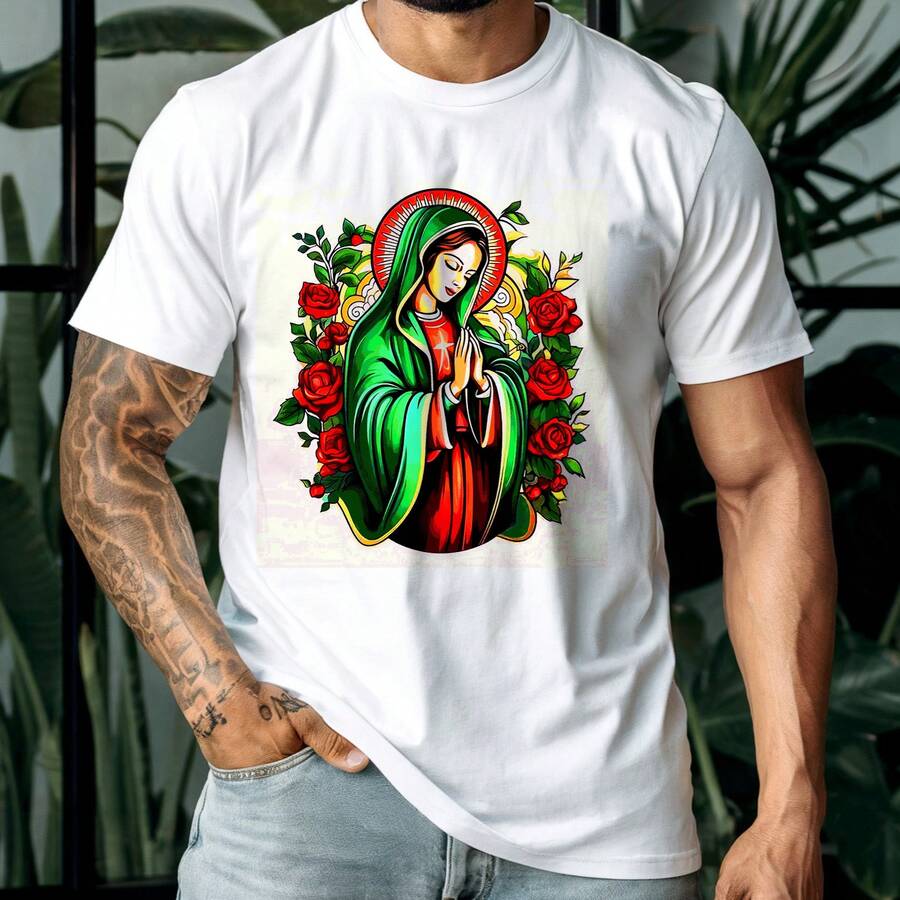 PLAYERA UNISEX SANTOS GYM MEMES VIRGEN  MODA  JESUS CASUAL URBAN MARIA  MC396 - Blanco - Ver 1