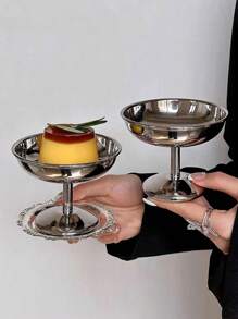 1pc Retro Stainless Steel Tall Dessert Bowl, Pudding Jelly Bowl, Ins Style Ice Cream Cup, High Aesthetic Ice Cream Cup, Fruit Dessert Plate