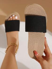 Women's Platform Wedge Slide Sandals, Faux Sole, Black, Beach/Travel Open Toe Slippers, Summer - Black - View 3