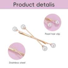 Pearl Cross Hair Clip And Accessories Set, Suitable For Happy Mood And Elegant Temperament Dressing Up At Weddings And Birthday Parties/Festivals, Made Of Sturdy And Durable Metal Material 2PC
