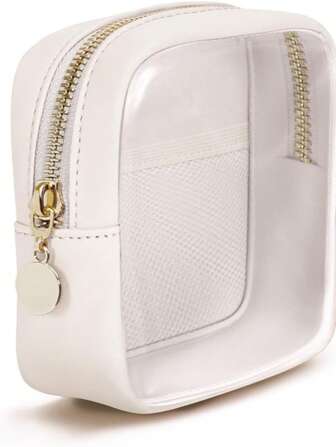 Clear Makeup Bag For Purse Mini Make Up Bag Cute Cosmetic Pouch For Women With Slip-In Pockets Travel Toiletry Essentials Vegan Leather Organizer Pouch