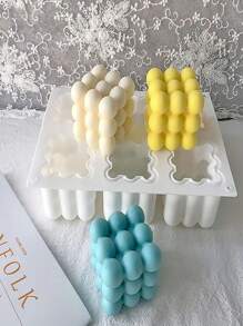 Formă 3D Bubble Cloud din silicon pentru prăjituri pentru mousse - 6 pătrate conectate, tavă de copt, potrivită pentru deserturi și decorațiuni, produse de patiserie, ciocolată, budinci, jeleuri, prăjituri cu brânză, înghețată, formă de cub 3D