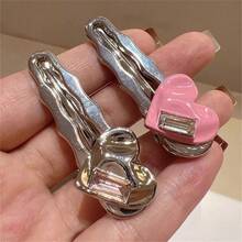 1組2件裝女款銀色與粉色心形金屬樹脂水鑽波浪極簡優雅甜美Y2K鱷魚夾髮夾，百搭日常佩戴與拍照抓夾髮夾髮飾，校園用品，粉色髮夾 - 彩色 - 查看 3
