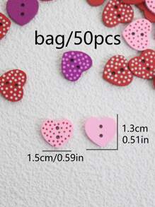 50pcs/Pack Colorful Polka Dot & Heart Wooden Buttons, DIY Crafts, Clothing Accessories, Hat Decorations