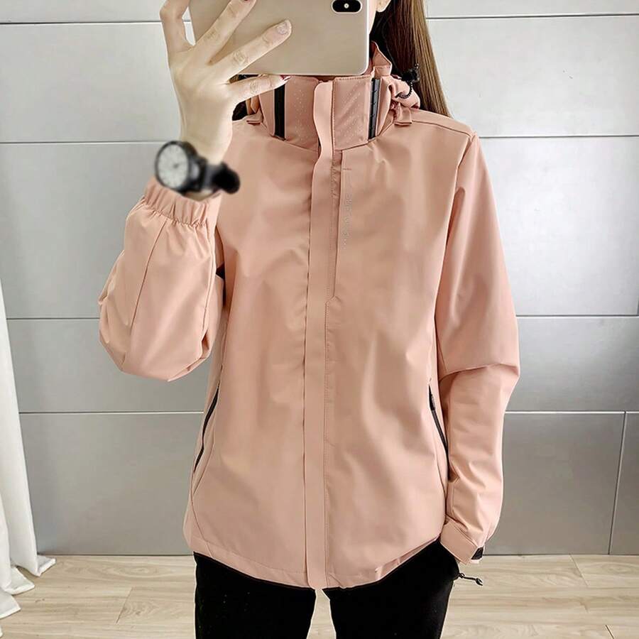Women's Outdoor Breathable Wear-Resistant Windproof And Rainproof Solid Color Jacket (Single Jacket) - Pink - View 1