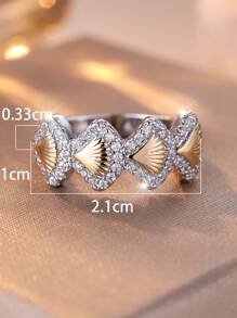 1 anel exclusivo de concha dourada com strass, adequado para férias, uso casual, dia de praia