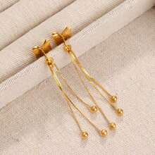 VceTd 1 Pair Romantic Style 3D Butterfly Design Tassel Decorated Stainless Steel Dangle Earrings, Suitable For Women To Wear To Banquet Or Engagement, Great Gift For Mom On Holidays - Yellow Gold - View 7