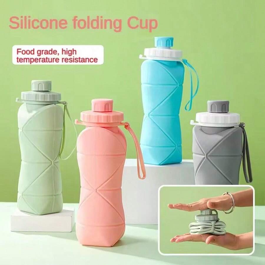 1pc 600ML Silicone Collapsible Water Bottle, Large Capacity Portable Outdoor Sports Water Cup, Retractable Travel Cup - Multicolor - View 1