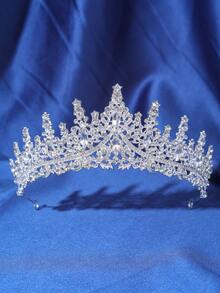 1pc Luxurious Purple Red Semicircular Crown Rhinestone Jewelry Wedding Beautiful Bride Party Ladies Crown Royal Tiaras Costume Crown Hair Garland Headpiece - Silver - View 3