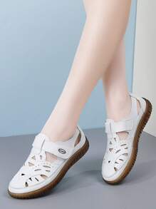 Damen Outdoor-Sandalen, einfarbige lässige vintage Sportssandalen aus PU-Leder mit Klettverschluss, für Frühling/Sommer