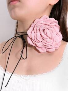 1pc Multi-Layer Fabric Flower Necklace For Women, Elegant Rose Bowknot Necklace, Suitable For Women's Daily Wear, Party, Formal Dress Accessory, Jewelry Gift