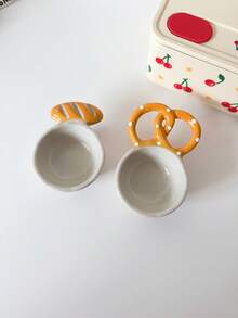 不对称形状陶瓷面包设计香料盘，有趣的手工面包形碗，创意陶瓷碗，法棍咖啡配件，带小勺的面包糖罐，学校用品 - 彩色 - 查看 18