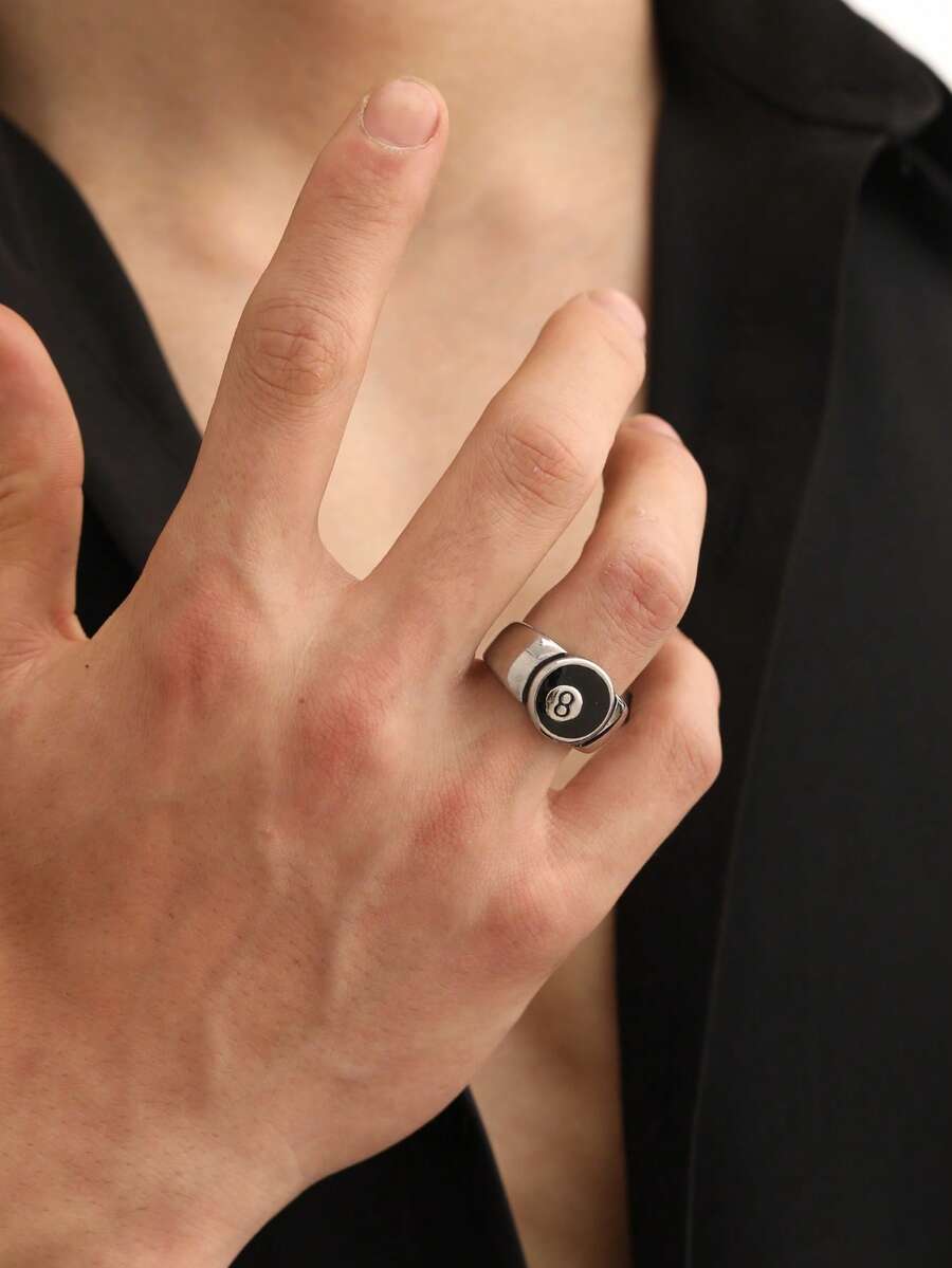 1 Peça Anel Masculino Decorativo Estiloso com Design de Letra 8 em Zircônia Cúbica, Adequado para Uso Diário - Prata - Visão 1