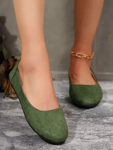 Women's Solid Color Low-Cut Minimalist Low-Top Shoes, Lightweight Daily Comfortable Breathable Casual Round Toe Work Shoes - Green - View 6