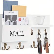 CIFEROWS 1 pièce Porte-clés et organiseur de courrier mural en bois noir rustique - Porte-clés de rangement multifonction avec 4 doubles crochets pour les clés, les sacs, etc. - Installation facile sans assemblage, parfait pour l'entrée, le couloir, la décoration du salon - Multicolore - Voir 8