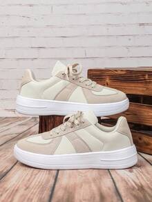 New Fashionable, Breathable, Comfortable Casual Light-Weight Sneakers, High-Quality Neutral Color Walking Shoes, Suitable As Gifts For Festivals, Outdoor Gatherings, Parties, Back To School Season For Men - Beige - View 2