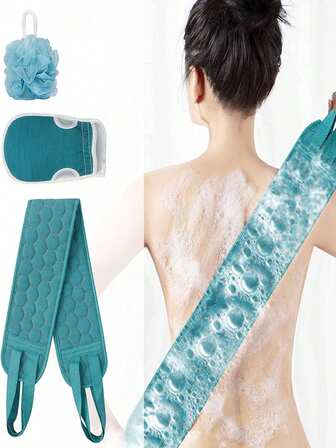 3pcs Exfoliating Bath Strap & Strip & Foaming Net Ball Set Towel For Shower, Reversible Back Scrub Towel With Handle, Body Exfoliating Bath Tool, Deep Cleansing Your Body, Unisex Skin Care, Bath And Body Works, Living Room Home Bedroom Bathroom House Decor, Travel Stuff, Wedding, Party, Birthday, Gifts For Men Mom Dad Friends, New Years, Accessories, Funny Gift