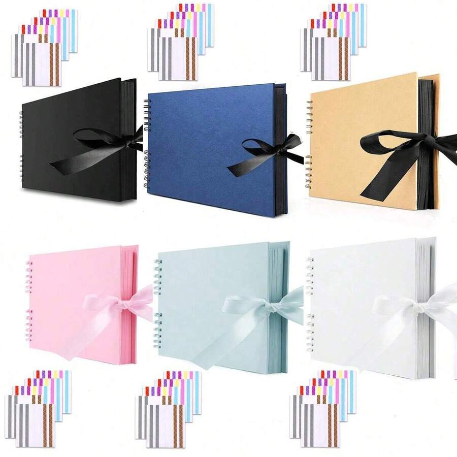 80 Pages (40 Sheets) Multi-Color Genuine Leather Paper Scrapbook Album, 12*8inch, Scrapbook Album, DIY Scrapbook, Wedding Guest Book, Anniversary, Valentine's Day Gift - Multicolor - View 1