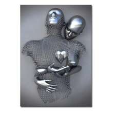 1 Pc Optional Frame Posters Wall Arts Pop Modern Metal Figure Statue Wall Art Canvas Painting Poster Abstract Romantic Couple Home Room Decor Mural Picture Print Artwork ,Wall Art With Frame