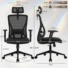2025 :Durrafy Bürostuhl Ergonomisch, Schreibtischstuhl  Verstellbarer Kopfstütze, Armlehnen, Lendenwirbelstütze, Drehstuhl Wippfunktion, Chefssel aus Mh,Rückenschonend, Bürostuhl 150kgErgonomischSchwarzErgonomisch - Bildfarbe - Übersicht 2