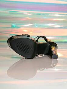 Green Strap High Heel Platform Thick Bottom Closed Toe Women Chunky Heels Sandals With Back Zipper - Black - View 6