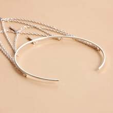 1 件欧美朋克风格可调节金属链手链，休闲海滩流苏臂带，适合女士 - 銀色 - 查看 6