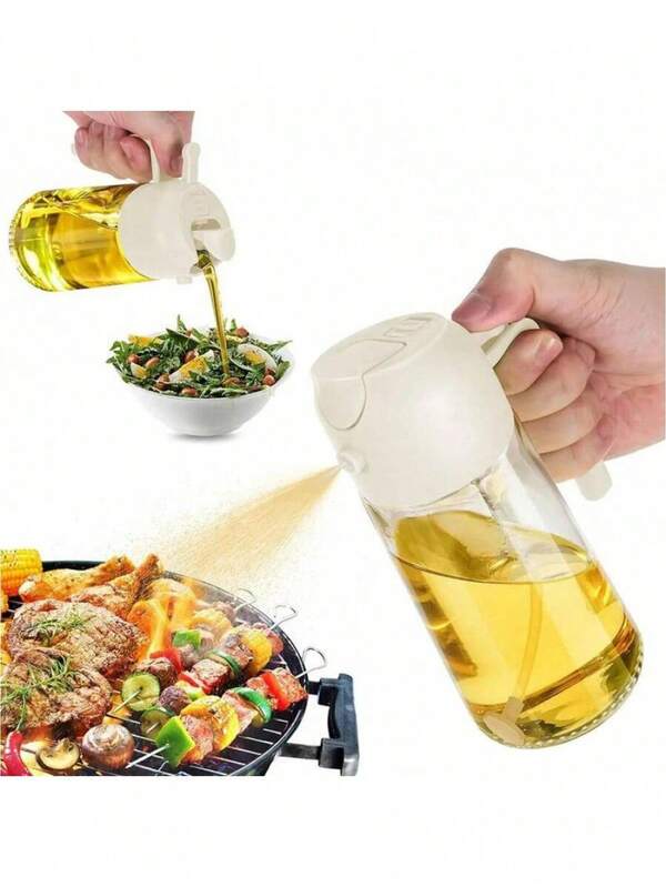 Garrafa dispensadora de óleo de cozinha de 16 oz/470 ml - Dispensador e pulverizador de azeite de oliva 2 em 1 - Utensílios de cozinha para cozinhar, salada e churrasco - Frasco de vidro com spray de óleo de 16 oz