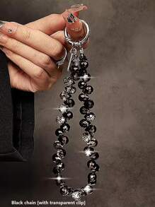 Luxury High-End Crystal Beads Hand Chain Wrist Short Lanyard With Clip Mobile Phone Case Keychain Bag Pendant Luxury Crystal Beads Lanyard - Stylish Portable Chain Wrist Accessory Piece For Easy Carrying, Designed To Fit Most Mobile Phone Cases, Fashionable Ornament - Y2K Inspired (Comes With Transparent Clip)