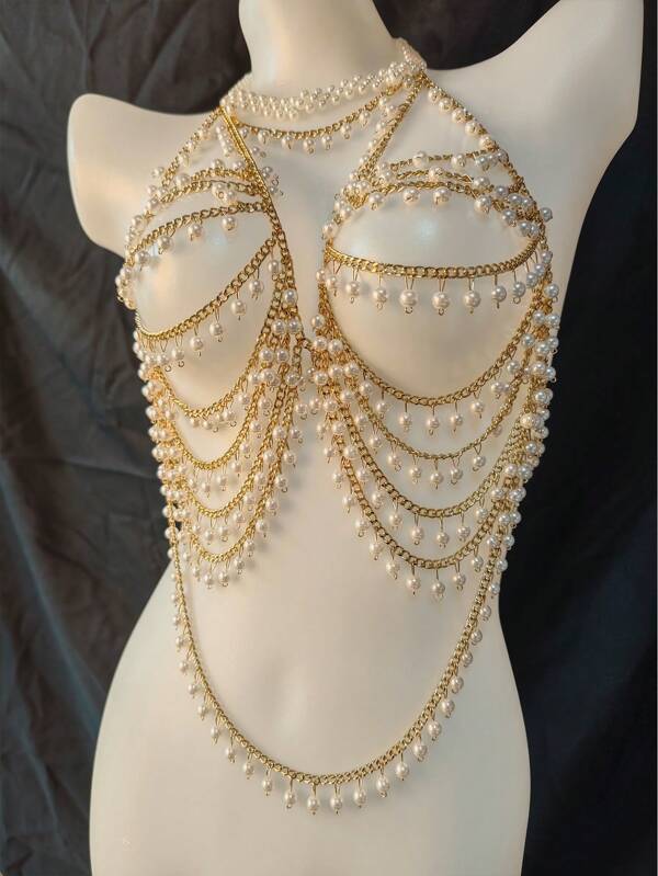 Sexy Lingerie Body Chain ,Essential Eye-Catching And Sexy Lingerie For Girls Attending Parties And Gatherings, Romantic Couple's Beaded Bra For Strolling On The Beach, Wild And Unrestrained Style Body Chain For Girls.