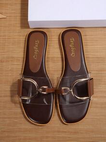 Nuevas sandalias planas de moda y elegantes para mujer para la playa - Marrón - Ver 2