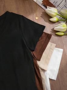 4 piezas de camisetas básicas con cuello en V de corte slim - Multicolor - Ver 3