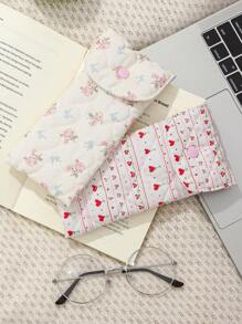1Pc Cute Floral & Bow Knot Pattern Quilting Glasses Bag ,Travel Glass Pouch ,Girls Glasses Storage Box, Sunglasses Accessories Featuring A Cute Print Style, Cartoon Design, And A Girlish Heart Pattern, Perfectly Protecting Sunglasses And Making It A Great Gift For Summer Vacation ,Journey