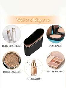 1支玫瑰金腮红/修容双头刷，歌舞伎粉底刷，腮红刷，眼影刷，修容刷，面部及颈部刷，双密度化妆刷，粉底刷，遮瑕刷，腮红刷，轮廓刷，修容刷，散粉刷，粉底刷，腮红刷 - 金色 - 查看 6