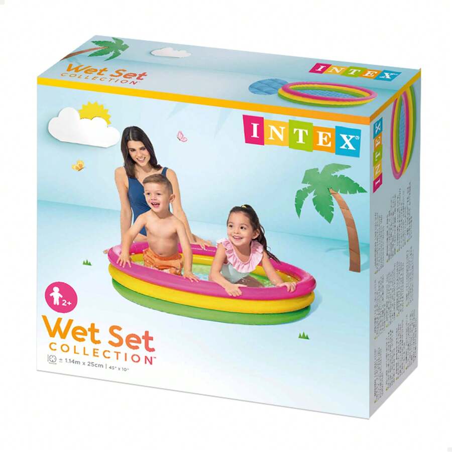 Intex – Pataugette Ronde Rainbow, 61 X 22 Cm, 3 Anneaux Avec Plancher Gonflable, Capacité 34 L, Patchs De Réparation Inclus