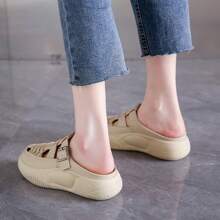 Women Closed Toe Slip-On Sandals, Thick Sole, Strap, Beach, Summer Wear