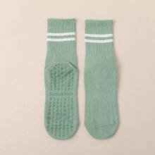 3 Pairs Women's Assorted Color Random Striped Mid-Calf Yoga Socks, Non-Slip For Pilates, Indoor, Sports & Workout - Multicolor - View 12