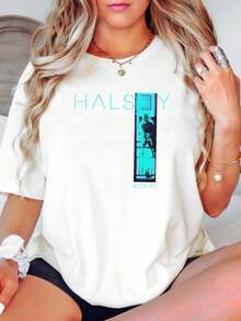 180g Pure Cotton Halsey Room 93 Tshirt, Halsey TOUR Unisex Shirt, Love And Power Tour KL496 Streetwear Slightly Print Round Neck Short Sleeve Comfortable Stretched Summer Graphic Versatile Soft Homme Fashion Designer Clothes For Women Stylish Top For Everyday Wear Breathable Casual - White - View 1