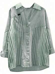 Áo sơ mi sọc dài tay màu xanh thu mới - màu xanh lá - Xem 3