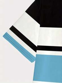 Camiseta casual de verano para hombres - a rayas en negro, blanco y azul, manga corta, cuello redondo, ligera y transpirable, ropa para exterior en primavera y verano, camiseta casual | Camisa casual deportiva | Camisa de ajuste cómodo
