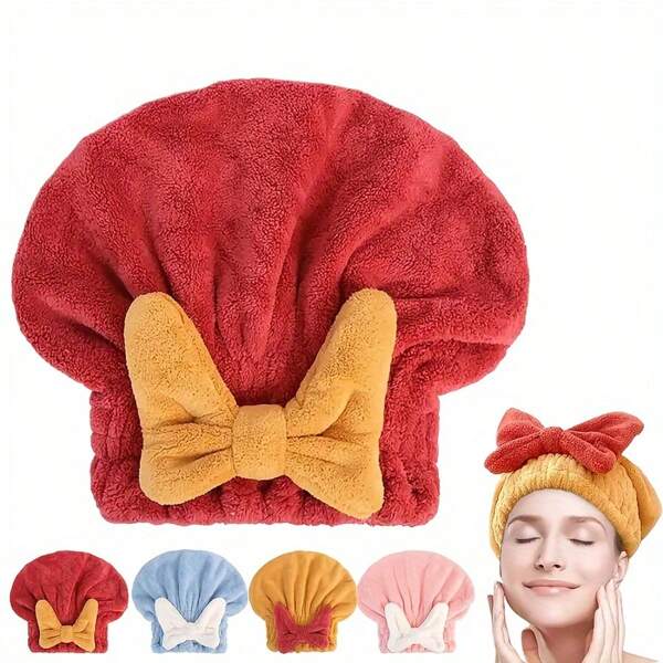 1pc Soft Plush Thickened Microfiber Hair Wrap With Bowknot, Super Absorbent Quick Dry Hair Towel For Women