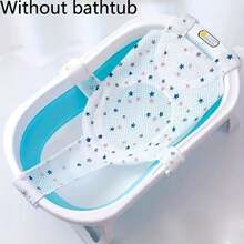 婴儿浴缸支撑座垫，柔软防滑浴垫带枕头，可调节聚酯纤维浴缸网，适合 0-3 岁婴儿 - 圣诞节、感恩节和新年的理想礼物 - 彩色 - 查看 1