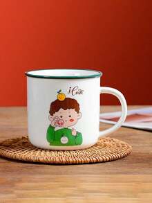1pc创意可爱卡通人物陶瓷杯仿珐琅高颜值陶瓷杯家用饮水陶瓷杯办公室咖啡冷饮杯同学朋友伴侣礼品杯 - 彩色 - 查看 16