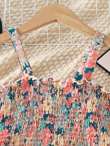 Girls' Floral Printed Ruffle Jumpsuit Romper, Bohemian Style Outfit For Outdoor, Party, Holiday, Summer Children's Clothing - Multicolor - View 6