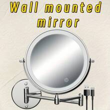 [LED Makeup Mirror] 8-Inch Double-Sided Mirror - Wall-Mounted Makeup Mirror With LED Lights, 1x/10x Magnification, 360 Degrees Rotation, 3-Color Light Touch Screen - Suitable For Bathroom, Bedroom, Living Room Bathroom Decor Fall Decor Makeup Organizer Bathroom Accessories Back To School